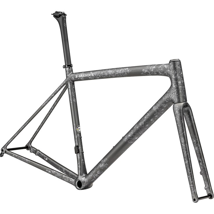 Specialized Aethos S-Works Frameset Satin Silver Pearl - Black Pearl Organic Color Run/ Brushed Liquid Silver