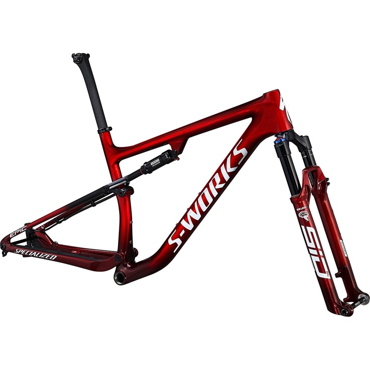 Specialized S-Works Epic Frameset Gloss Red Tint Fade Over Brushed Silver/Tarmac Black/White with Gold Pearl